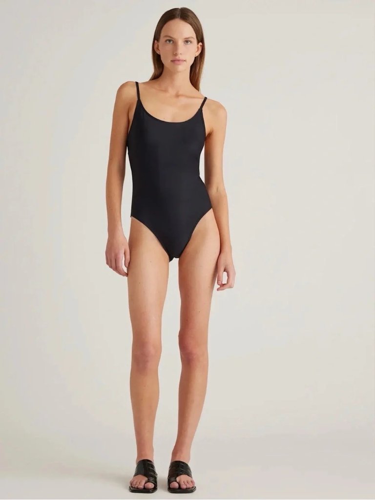 Quince Italian Cami One-Piece Swimsuit Black Size Medium Resort Wear Summer